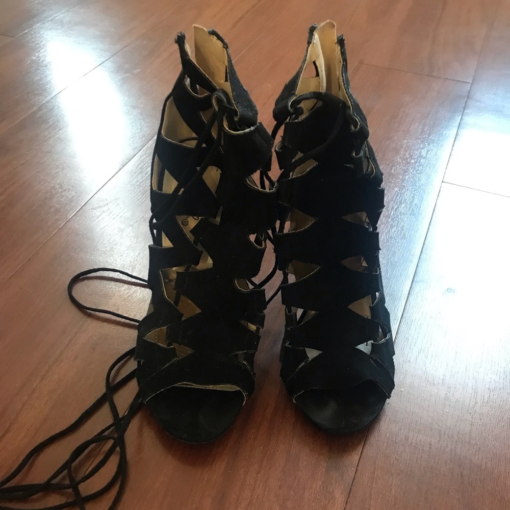 Black Lace-up, Geometric Heels